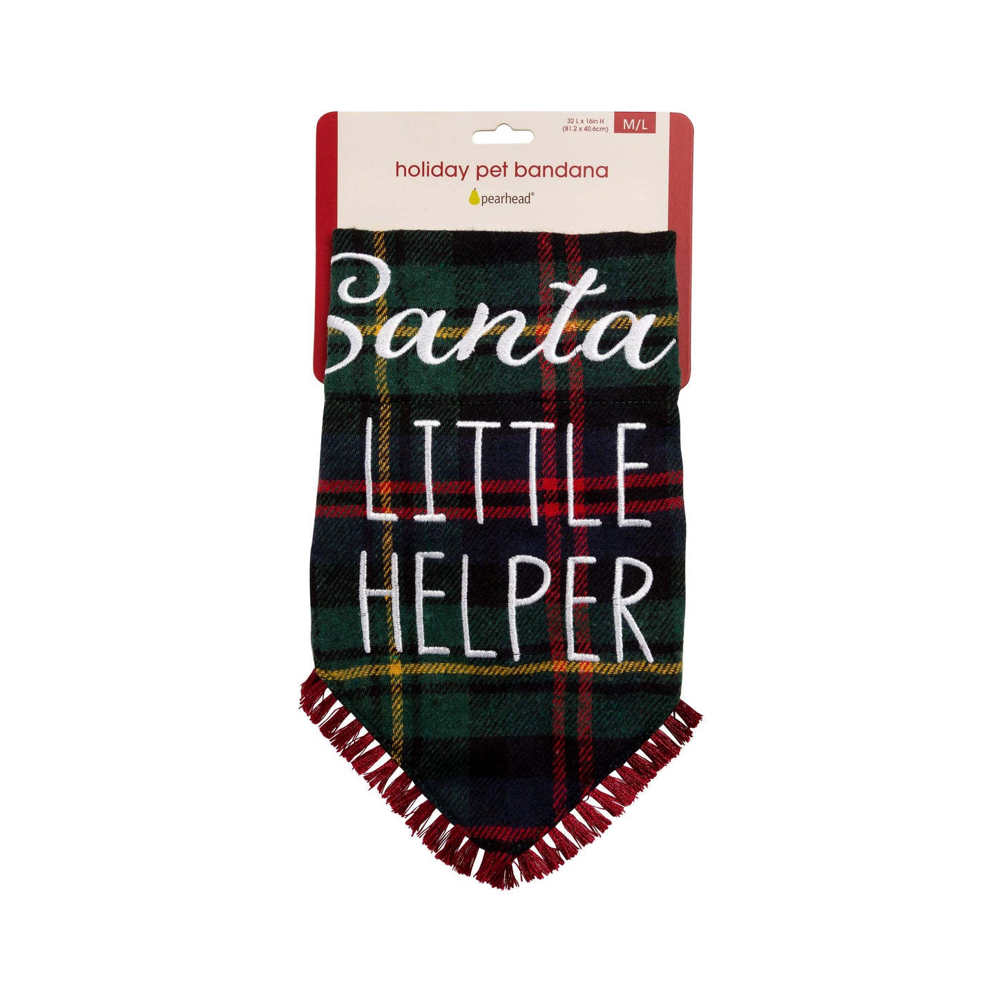 Santa's Little Helper Plaid Christmas Dog Bandana, M/L