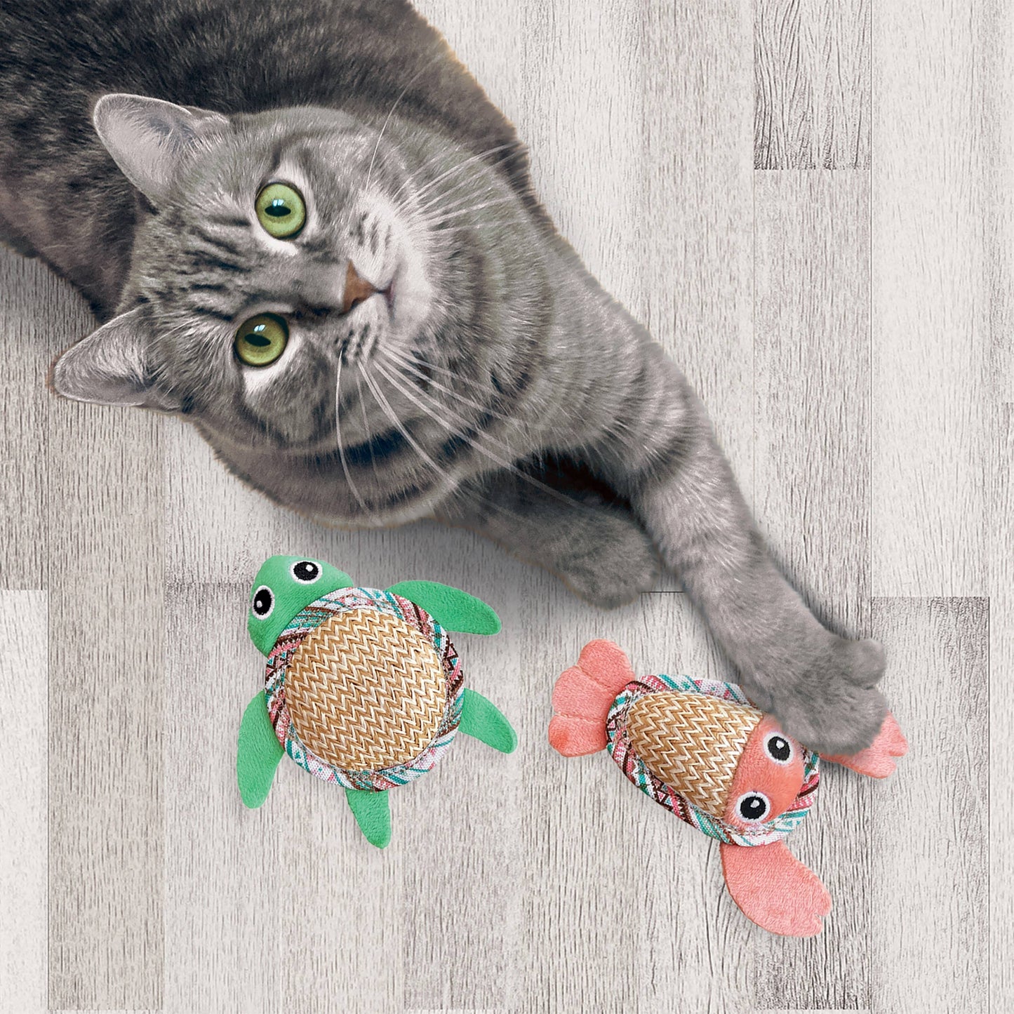 KONG® Tropics Pals Catnip Cat Toys for Indoor Cats – Plush & Crackle Toy 2-Pack