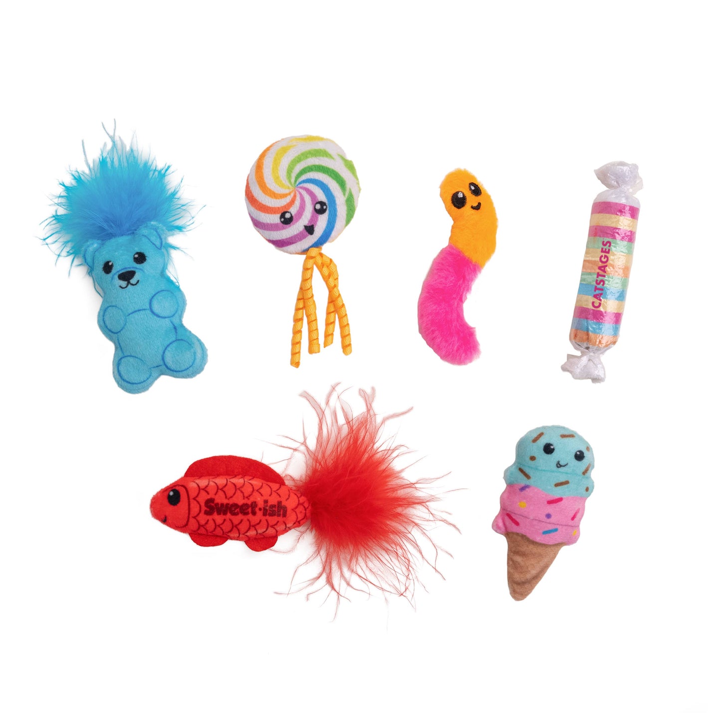 Candy Catnip Cat Toys 6-Pack | Plush Interactive Cat Toys with Catnip, Feathers & Crinkle