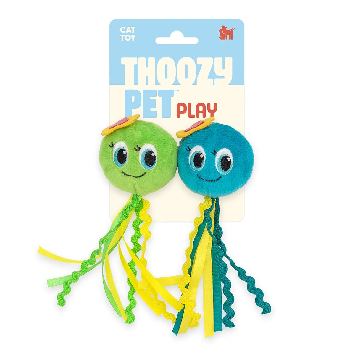 ThoozyPet Octopus Cat Toy 2-Pack | Catnip Plush Cat Toys with Ribbon Tails for Indoor Cats