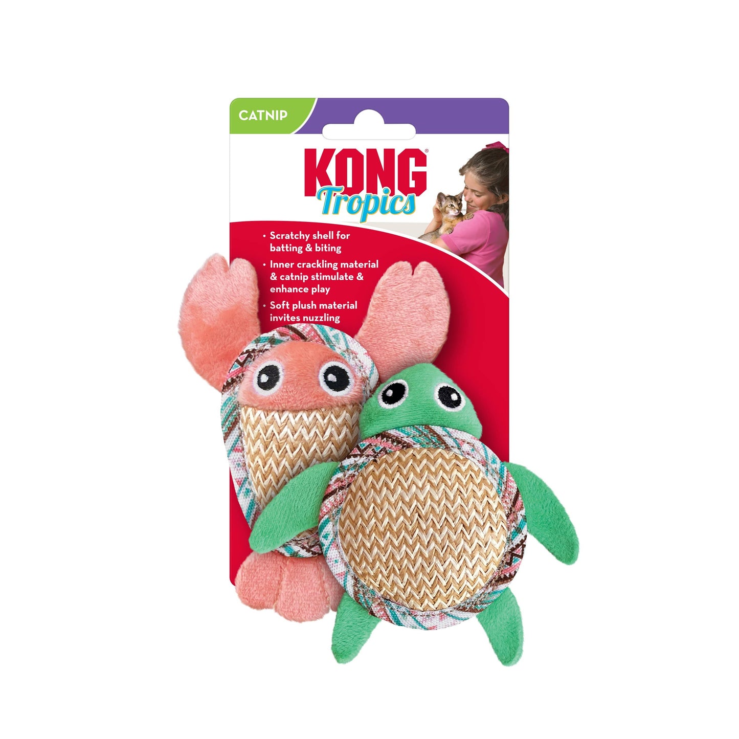 KONG® Tropics Pals Catnip Cat Toys for Indoor Cats – Plush & Crackle Toy 2-Pack