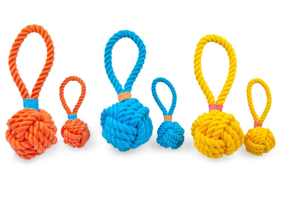 ThoozyPet Ball Tug Rope Dog Toy with Handle | Interactive Tug & Fetch Toy for Puppies and Small Dogs (Assorted)