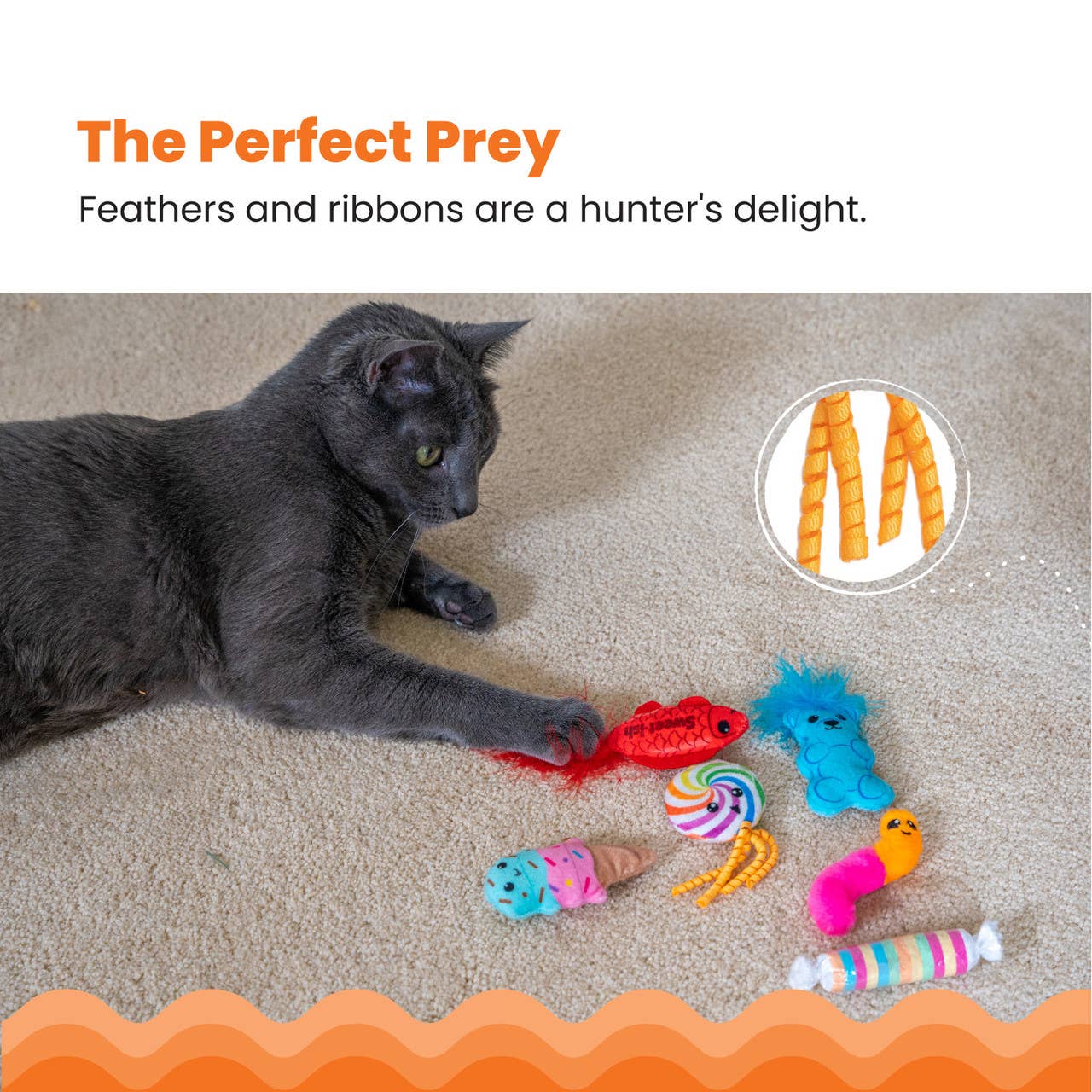 Candy Catnip Cat Toys 6-Pack | Plush Interactive Cat Toys with Catnip, Feathers & Crinkle