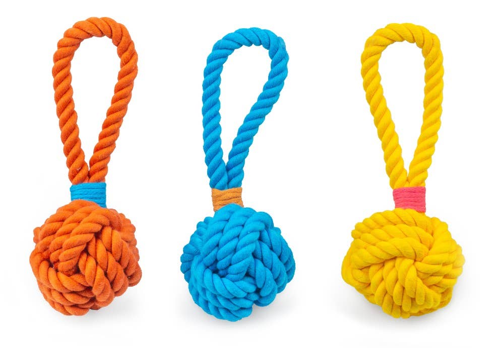 ThoozyPet Ball Tug Rope Dog Toy with Handle | Interactive Tug & Fetch Toy for Puppies and Small Dogs (Assorted)