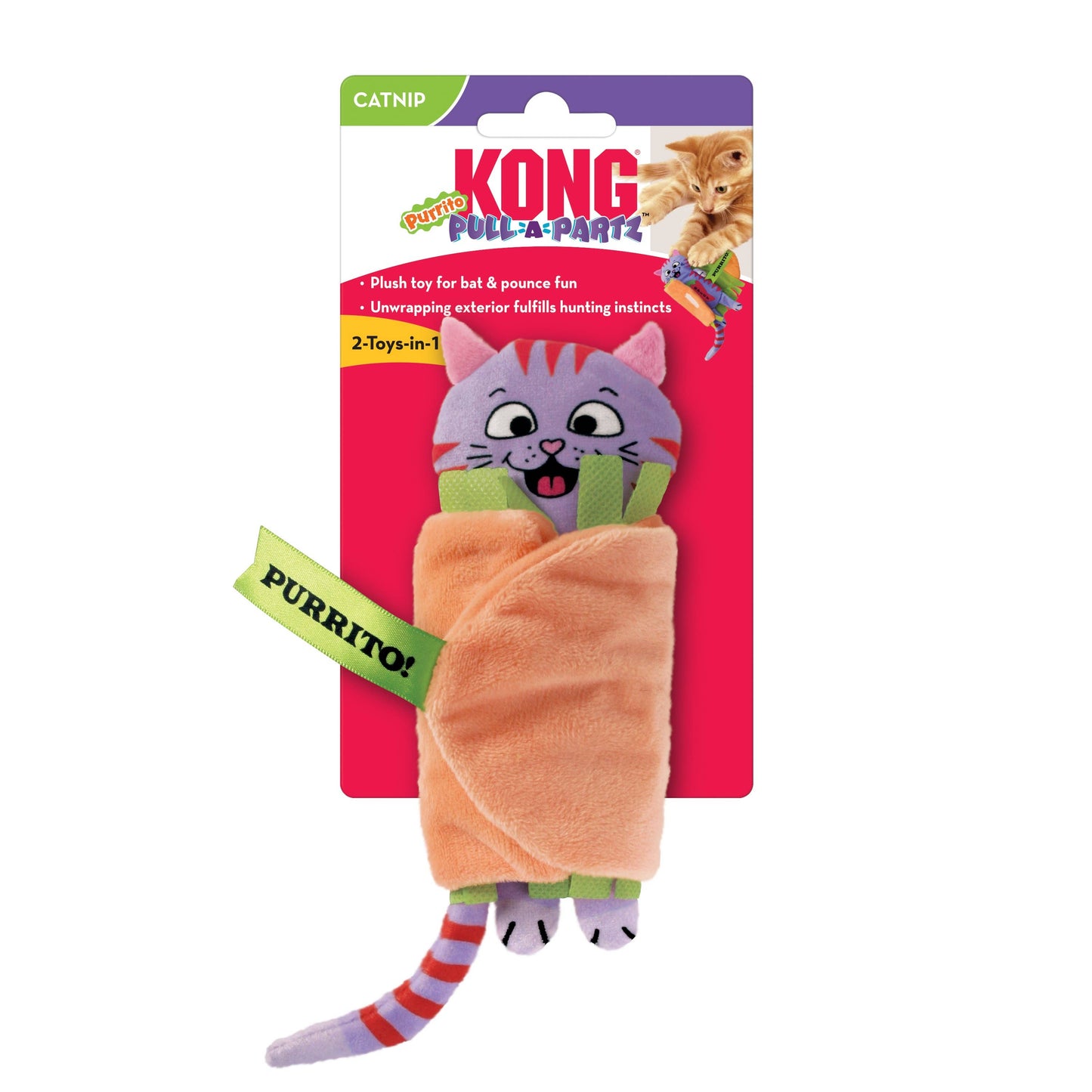KONG® Pull-A-Partz Purrito Cat Toy | Interactive 2-in-1 Catnip & Crinkle Toy for Indoor Cats 🐱🌯