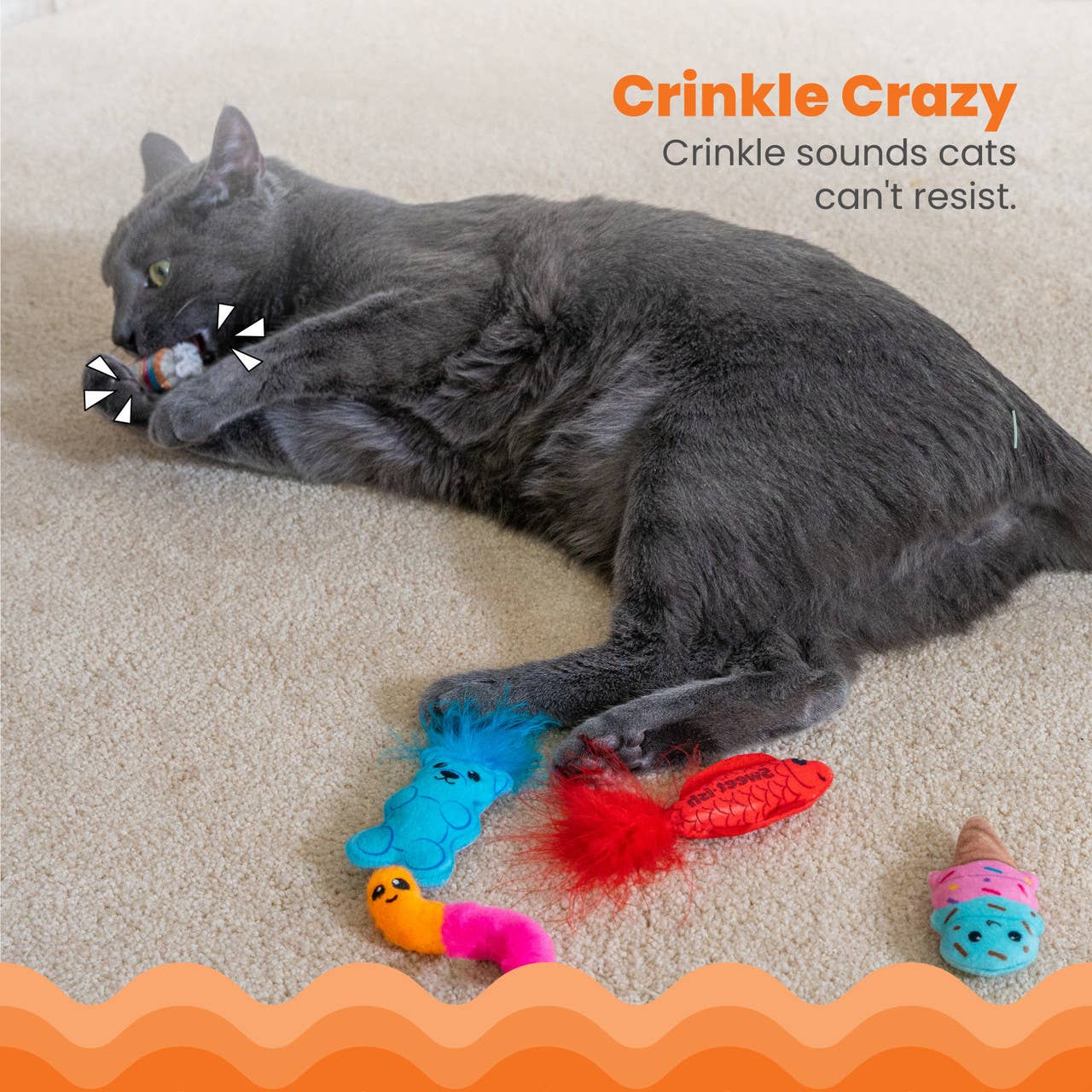 Candy Catnip Cat Toys 6-Pack | Plush Interactive Cat Toys with Catnip, Feathers & Crinkle